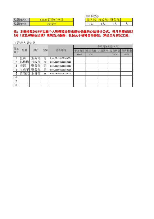 2019年个税标准自动计算工资表(1.0版)