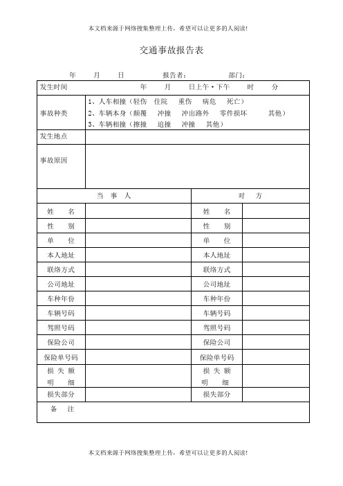 交通事故报告表(表格模板、DOC格式)