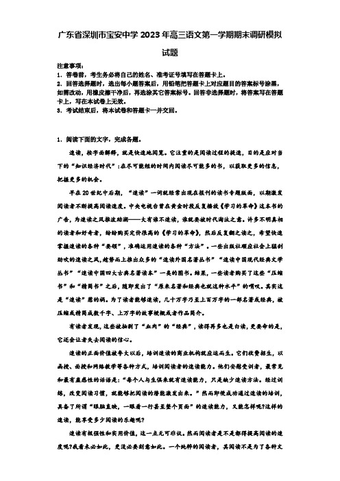 广东省深圳市宝安中学2023年高三语文第一学期期末调研模拟试题含解析