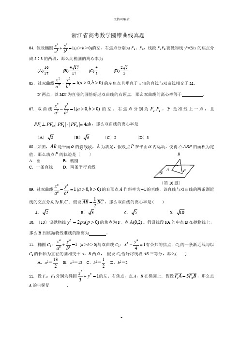 浙江省高考数学圆锥曲线历年高考真题