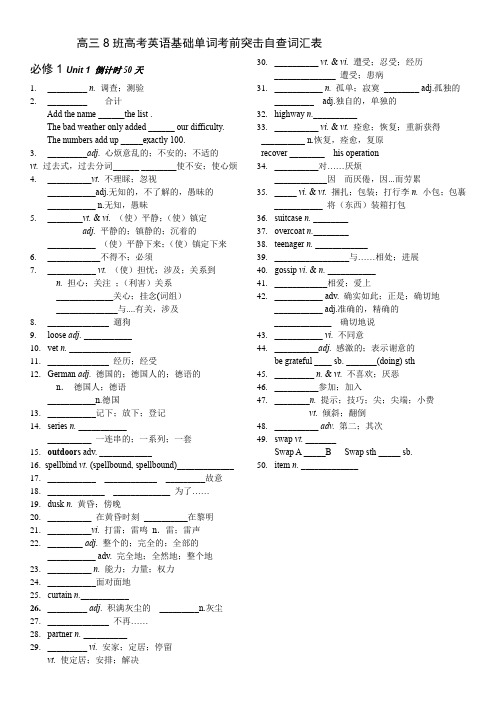 高三8班高考英语基础单词考前突击自查词汇表