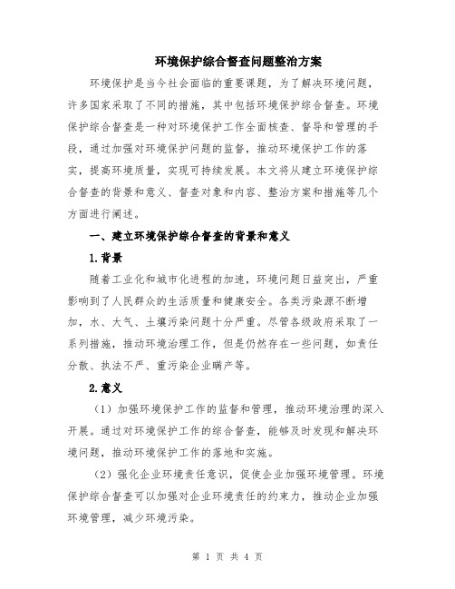 环境保护综合督查问题整治方案