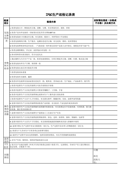 IPQC生产巡检记录表