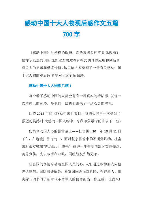 感动中国十大人物观后感作文五篇700字