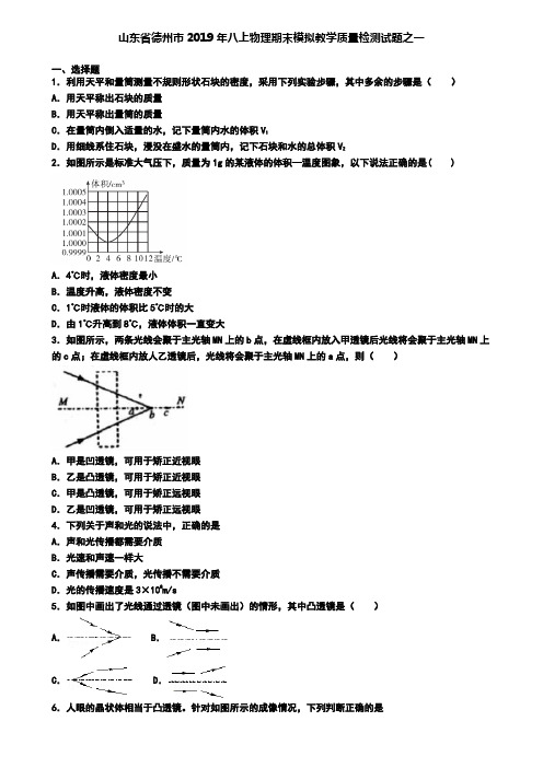 山东省德州市2019年八上物理期末模拟教学质量检测试题之一