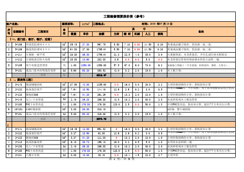 工程装修预算报价表(参考)