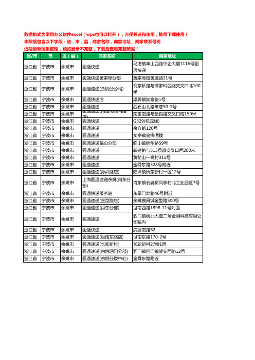 新版浙江省宁波市余姚市圆通快递工商企业公司名录名单黄页大全24家