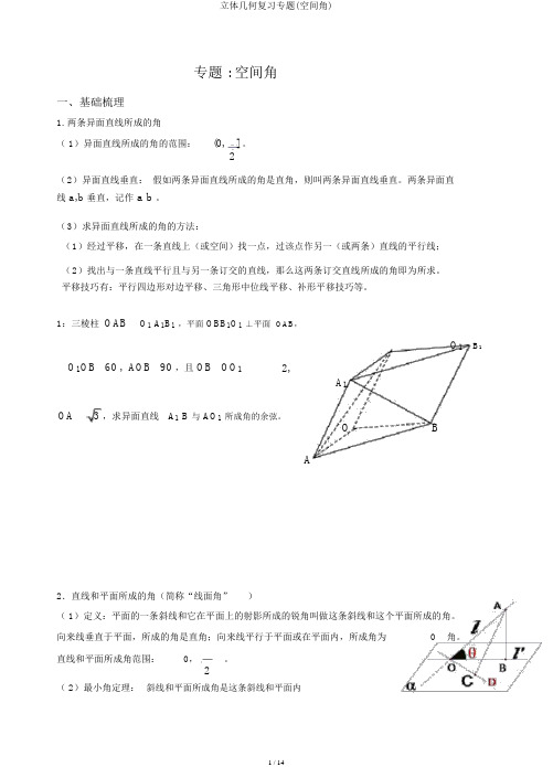 立体几何复习专题(空间角)