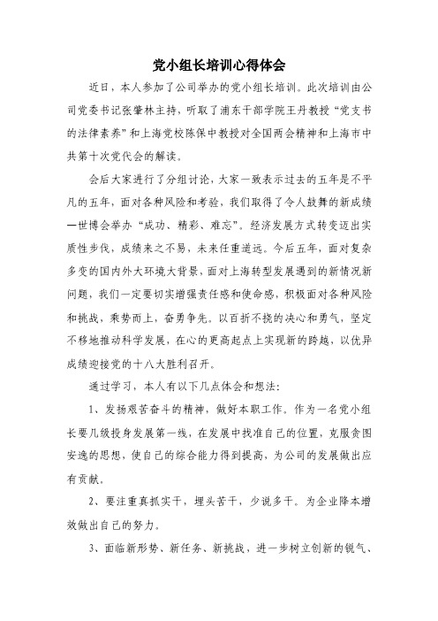 党小组长培训感想