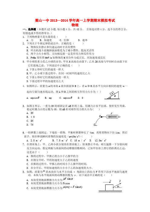 山东省济宁市梁山一中高一物理上学期期末模拟