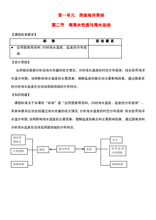 江苏省扬州市高中地理第一单元探索海洋奥秘1.2海水性质与海水运动教案1鲁教版选修2(new)