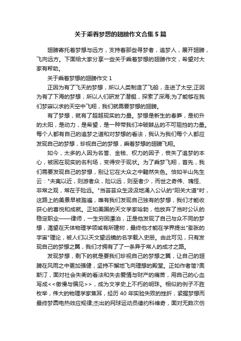 关于乘着梦想的翅膀作文合集5篇