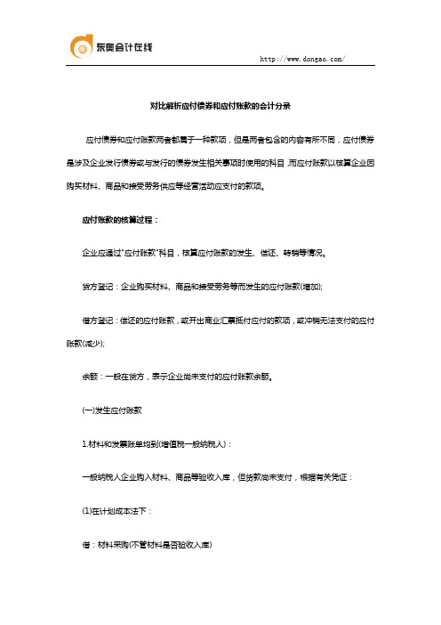 对比解析应付债券和应付账款的会计分录