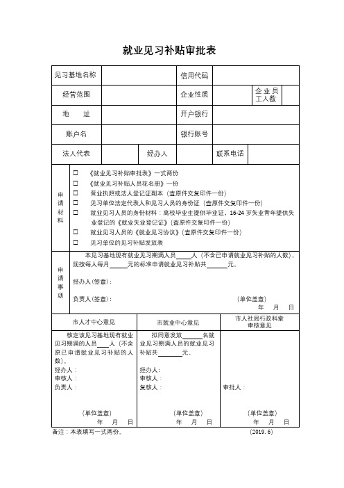 就业见习补贴审批表【模板】