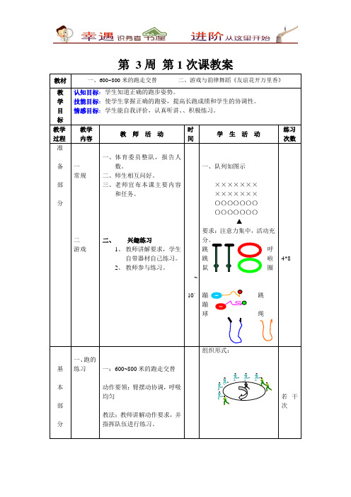 初二体育第3周第1次课教案总5次备课教师