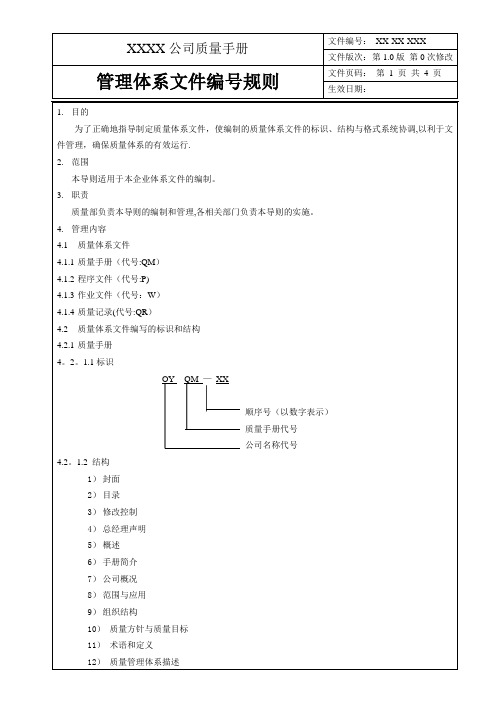 管理体系文件编号规则