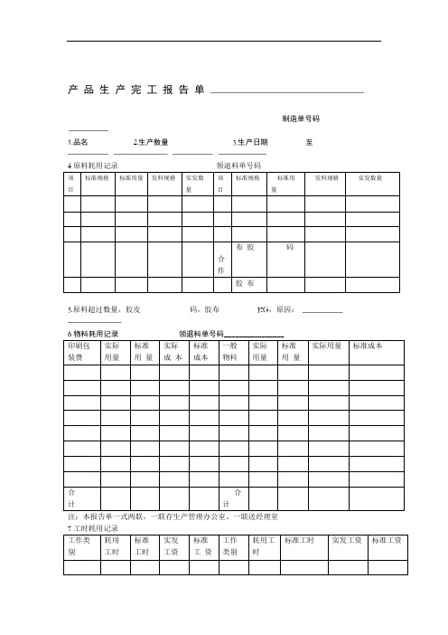 产品生产完工报告单