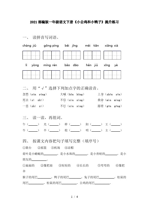 2021部编版一年级语文下册《小公鸡和小鸭子》提升练习