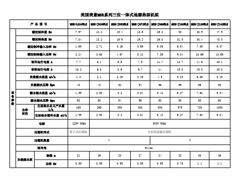 美意家用MSR系列三位一体式地源热泵机组型号