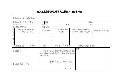 国家重点保护野生动物人工繁殖许可证申请表