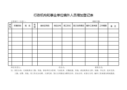 行政机构和事业单位编外人员增加登记表