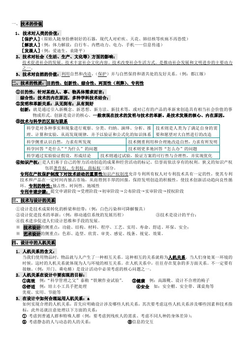 高一通用技术知识重点