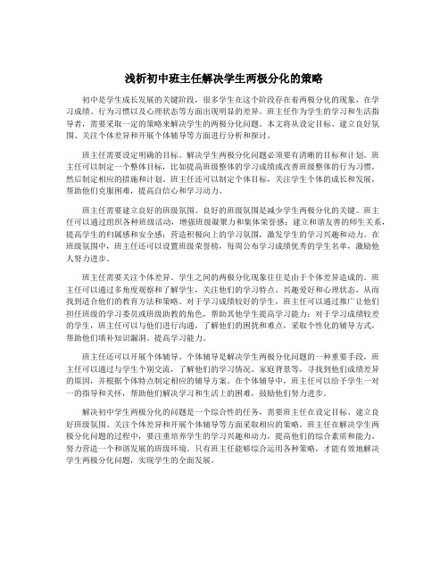 浅析初中班主任解决学生两极分化的策略