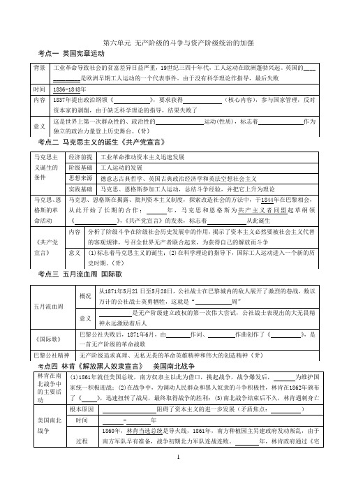 九年级历史上册第六单元期末复习 无产阶级的斗争与资产阶级统治的加强