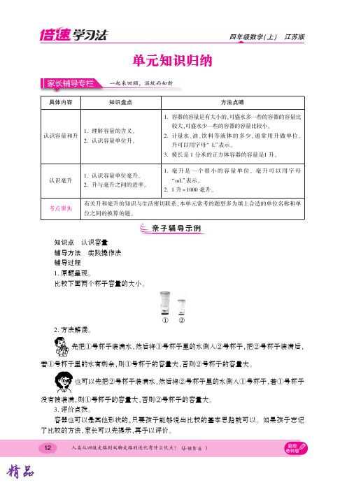 2018_2019学年四年级数学上册第一单元升和毫升知识梳理素材