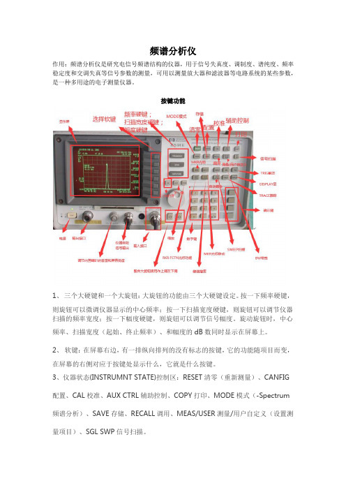 频谱分析仪各功能键介绍