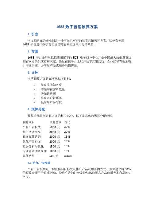 1688数字营销预算方案