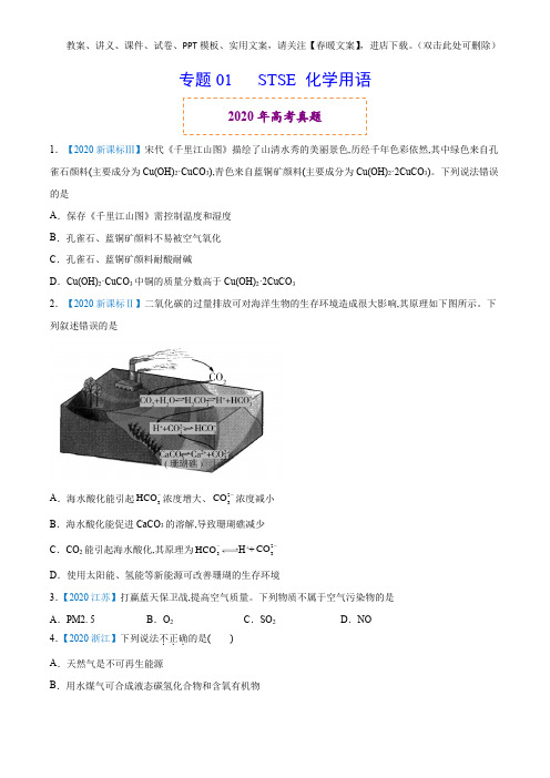 高考化学真题分类训练 专题01 STSE 化学用语(学生版不含答案)