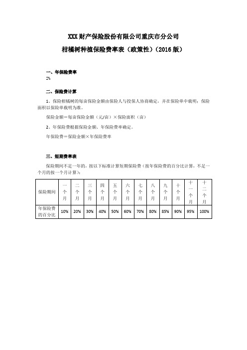 重庆市分公司柑橘树种植保险费率表(政策性)(2016版)(改4.4) 保险条款开发