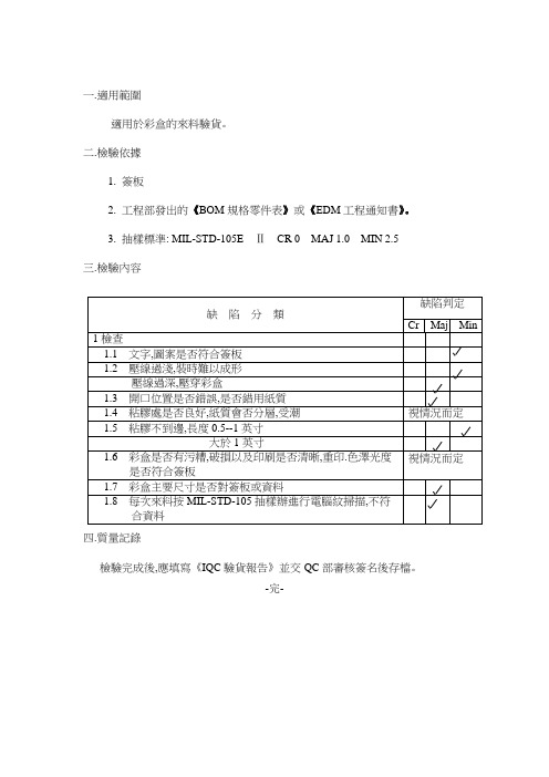 彩盒来料检验作业指导书