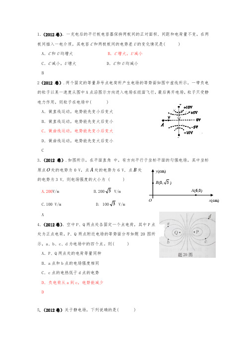 高中物理静电场经典习题集(包含答案解析)