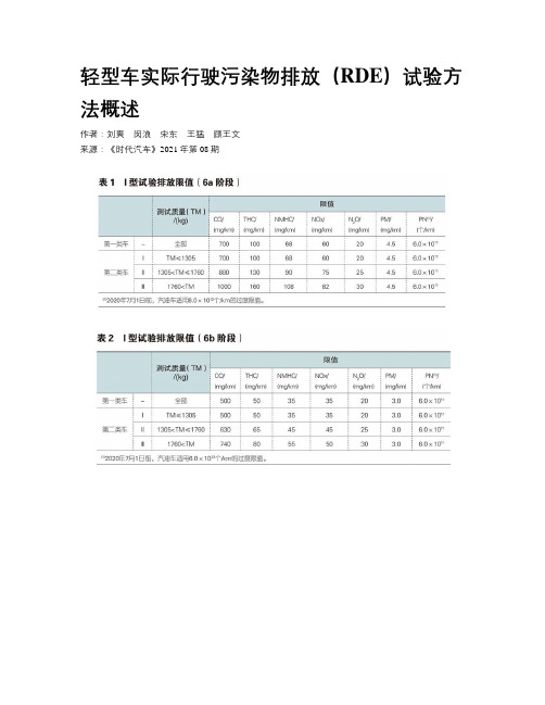 轻型车实际行驶污染物排放(RDE)试验方法概述