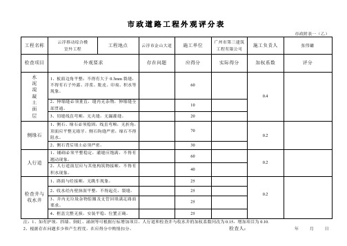 市政-道路工程外观评分表