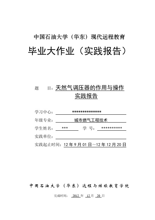 天然气调压器的作用与操作实践报告