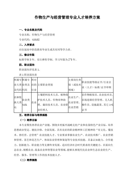 作物生产与经营管理专业人才培养方案