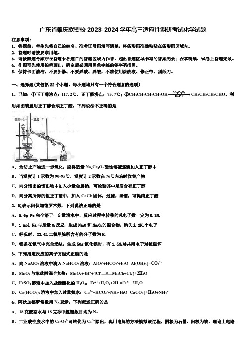 广东省肇庆联盟校2023-2024学年高三适应性调研考试化学试题含解析