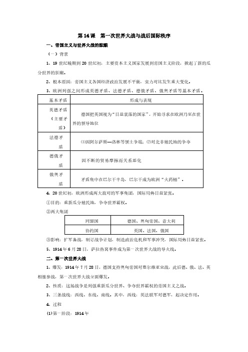 第14课《第一次世界大战与战后国际秩序》知识点