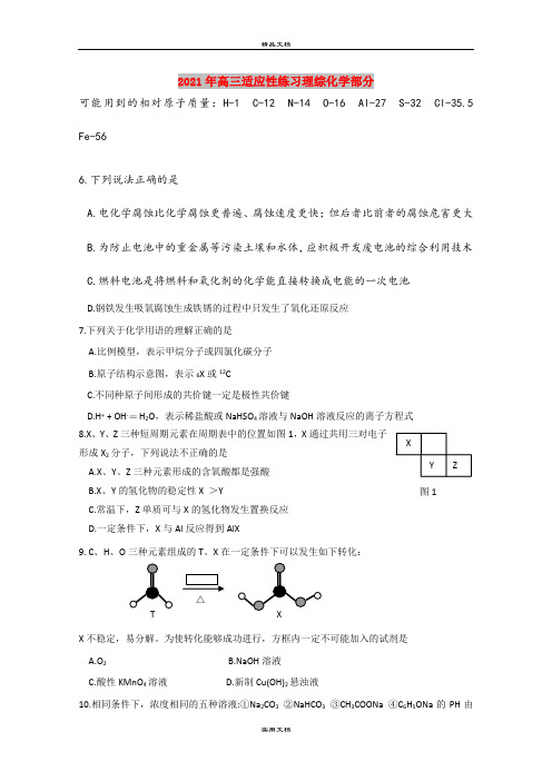 2021年高三适应性练习理综化学部分