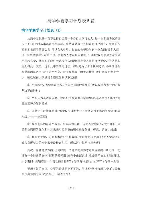 清华学霸学习计划表5篇