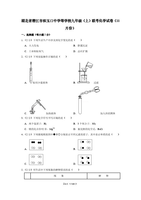 湖北省潜江市积玉口中学等学校九年级(上)联考化学试卷(11月份)