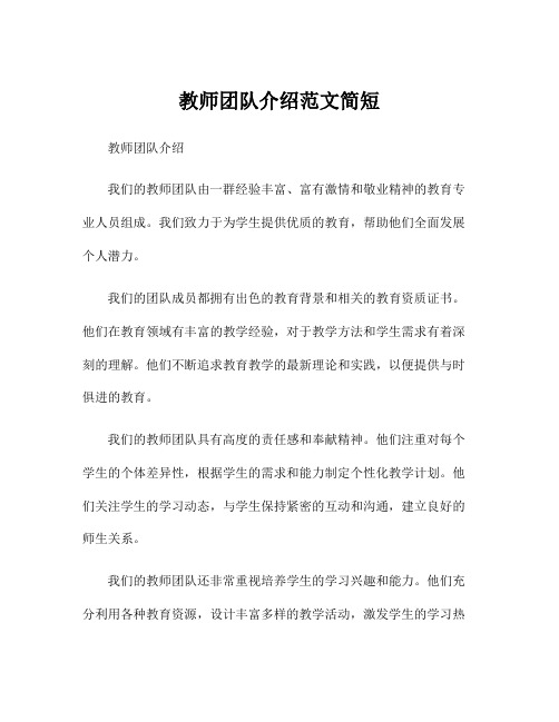 教师团队介绍范文简短