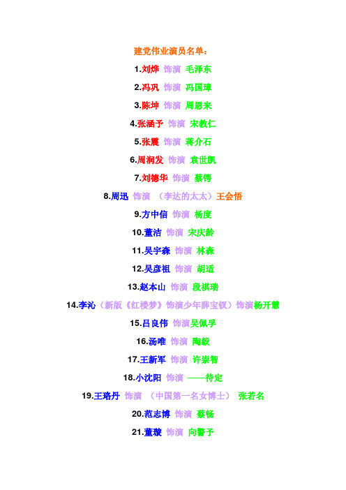 《建党伟业》演员名单