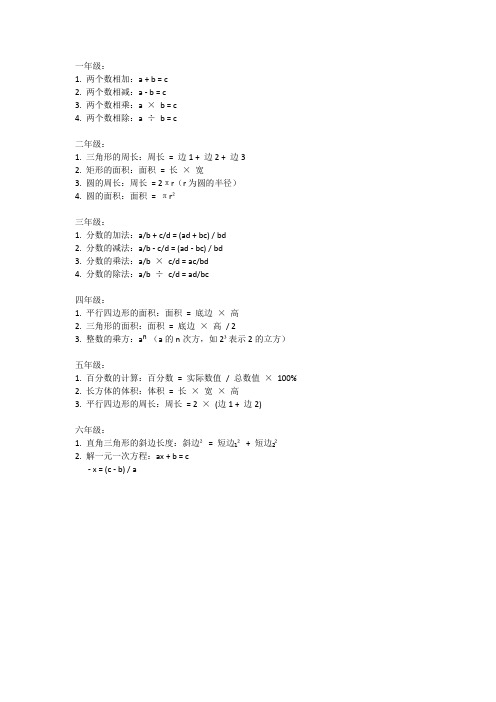 一至6年级人教版数学公式总结