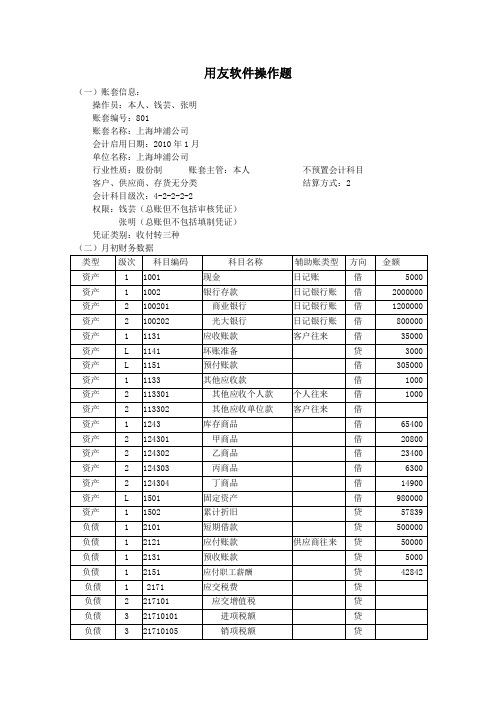 会计电算化——用友软件操作题