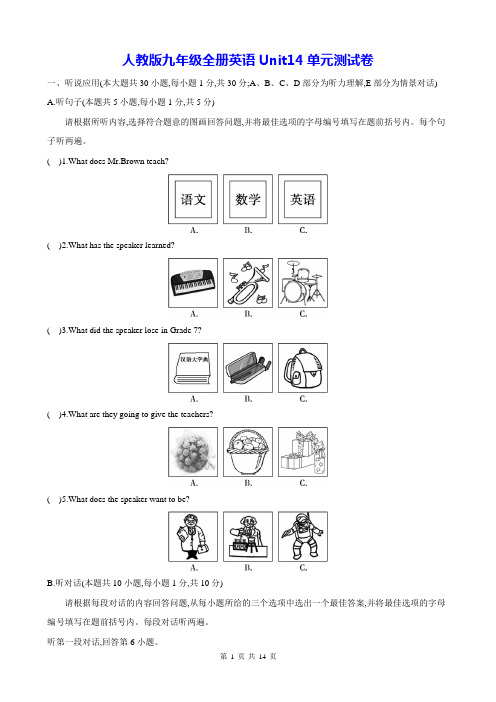 人教版九年级全册英语Unit14单元测试卷(Word版,含答案)