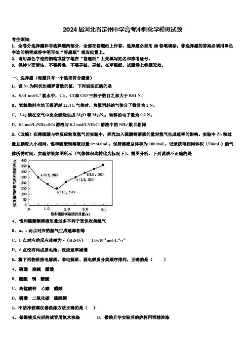 2024届河北省定州中学高考冲刺化学模拟试题含解析